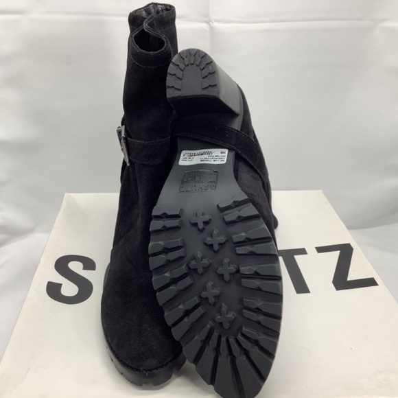 Nib Schulz Black Leather Suede Mid-Heel Lug Bootie Size 9B - Picture 7 of 10